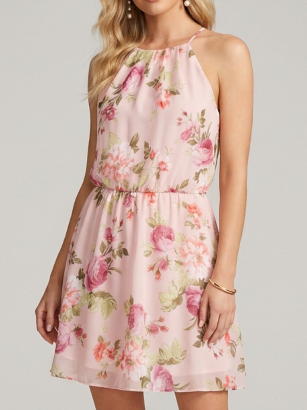 Vintage Fashion Magazine Floral Halter Boho Cottage Sundress Dress M